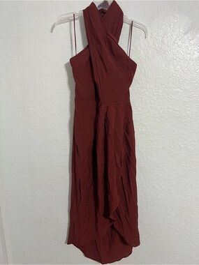 Banana Republic Brown Hi Low  Dress Sleeveless  Size 0 Zip Side  Tie Neck # 29